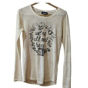 Junkfood "We're all mad here" Alice n Wonderland Burn Out Waffle Knit Shirt LG